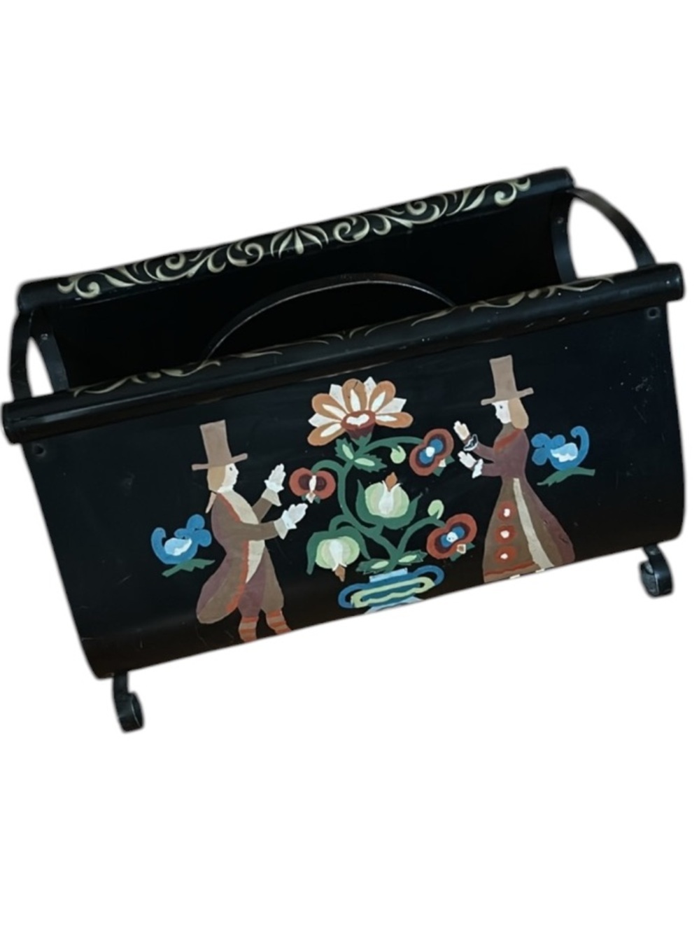 Vintage Tole Folk Art Americana Metal Magazine Newspaper Rack